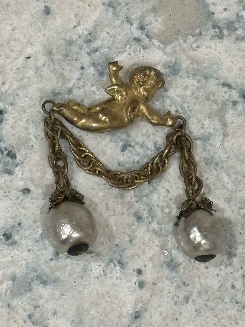 Miriam Haskell angel with lights Gold-Tone Dangle Pearl Drop Brooch - Vintage
